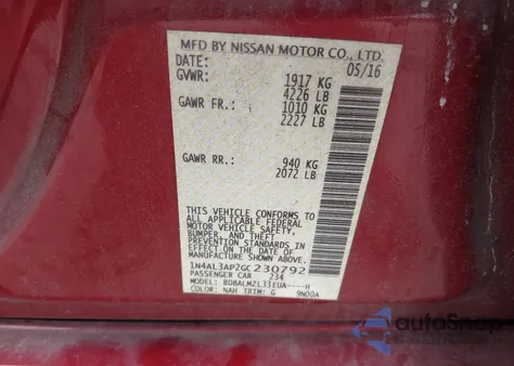 2016 Nissan Altima 2.5 Sv from USA, damaged, VIN 1N4AL3AP2GC230792